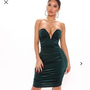 Fashion Nova Strapless Dark Green Dress